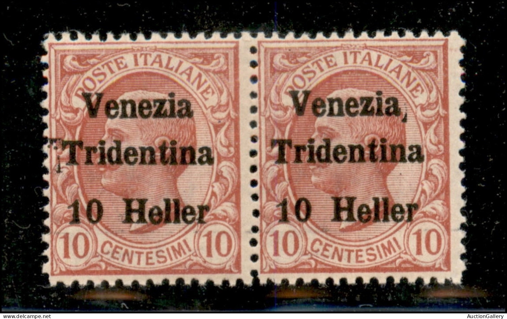 Occupazioni I Guerra Mondiale - Trentino-Alto Adige - 1918 - 10 Heller Su 10 Cent (29 - Varietà) - Coppia Con Spazi Tipo - Andere & Zonder Classificatie