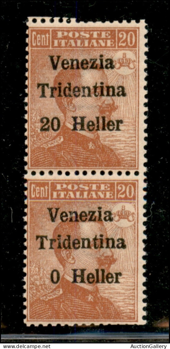 Occupazioni I Guerra Mondiale - Trentino-Alto Adige - 1918 - 20 Heller Su 20 Cent (30 + 30c) - Coppia Verticale Senza 2  - Otros & Sin Clasificación