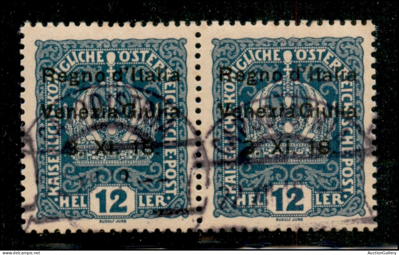 Occupazioni I Guerra Mondiale - Venezia Giulia - 1918 - 12 Heller (5l+5) - Senza Punto Sulla I + Normale - Coppia Usata - Sonstige & Ohne Zuordnung