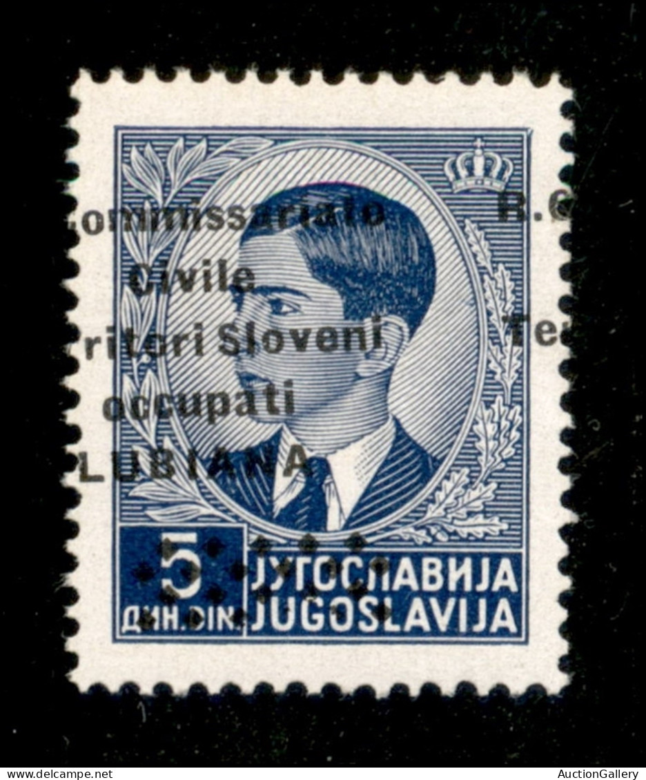 Occupazioni II Guerra Mondiale - Lubiana - 1941 - 5 Din (25d) Con Soprastampa Obliqua (a Cavallo) - Gomma Integra - Otros & Sin Clasificación