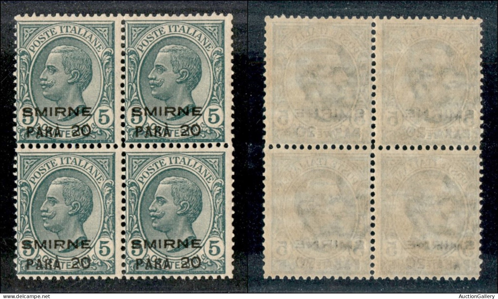 Uffici Postali All'Estero - Levante - Smirne - 1922 - 20 Para Su 5 Cent Leoni (9) In Quartina - Gomma Integra - Sonstige & Ohne Zuordnung