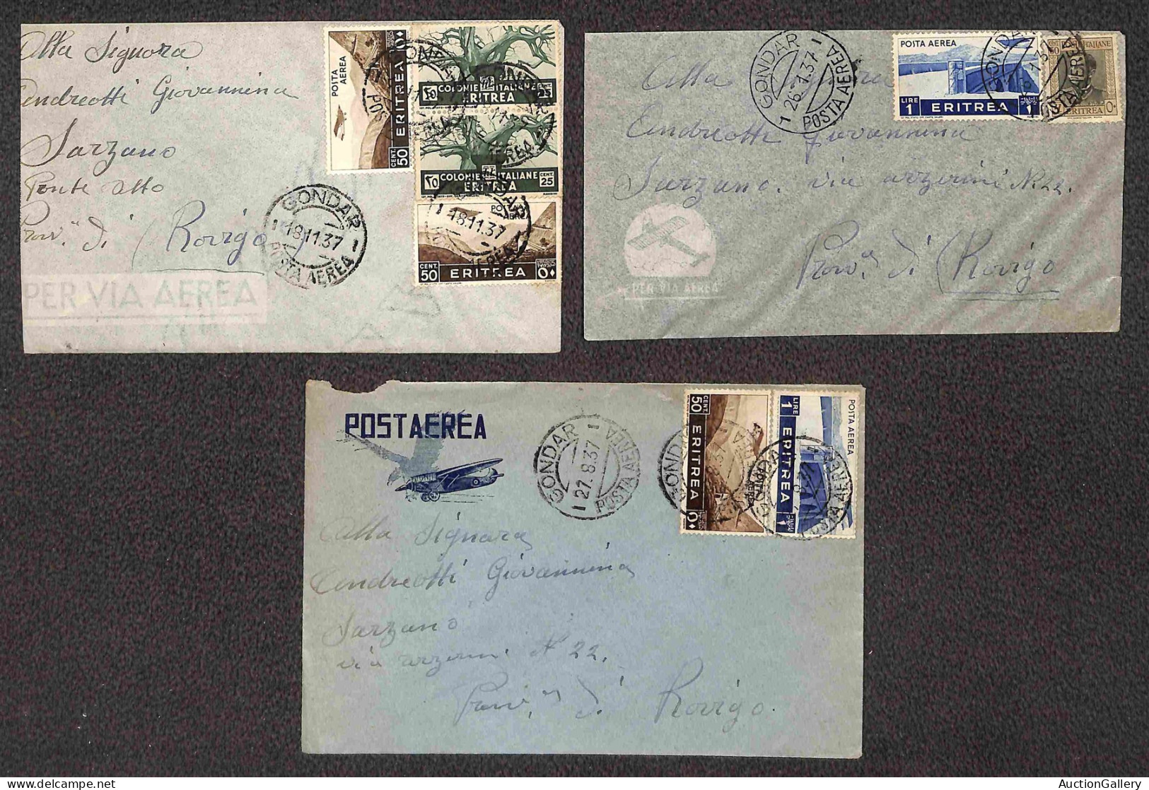 Colonie - Africa Orientale Italiana - Gondar Posta Aerea (P.ti 6) - 1937 - Sei Aereogrammi Per Padova E Rovigo Con Affra - Sonstige & Ohne Zuordnung