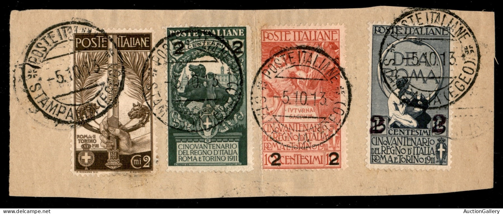 Colonie - Egeo - Stampalia - Unità D'Italia (Regno 92 + 99/101) - 4 Valori Usati A Stampalia Il 5.10.13 Su Frammento - Otros & Sin Clasificación