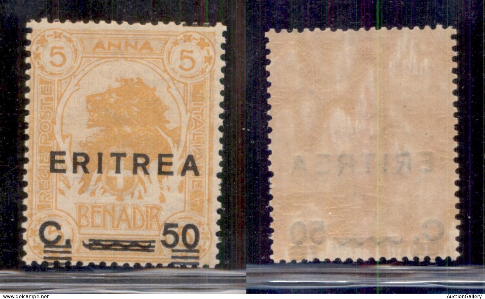 Colonie - Eritrea - 1922 - 50 Cent Su 5 Anna Leone (59c) Con Sbarrette In Basso - Gomma Integra - Autres & Non Classés
