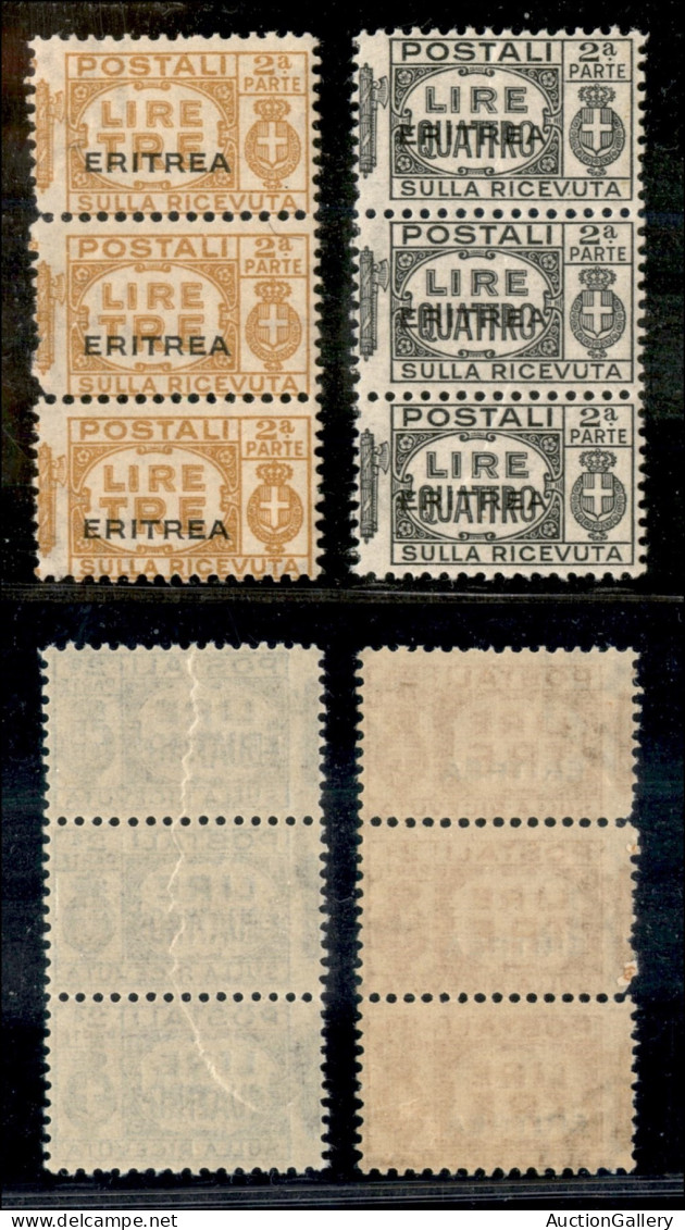 Colonie - Eritrea - 1927 - 3 Lire + 4 Lire (29 + 30 - Figlia) - Due Striscie Verticali Di 3 Della Parte Destra - Gomma I - Sonstige & Ohne Zuordnung