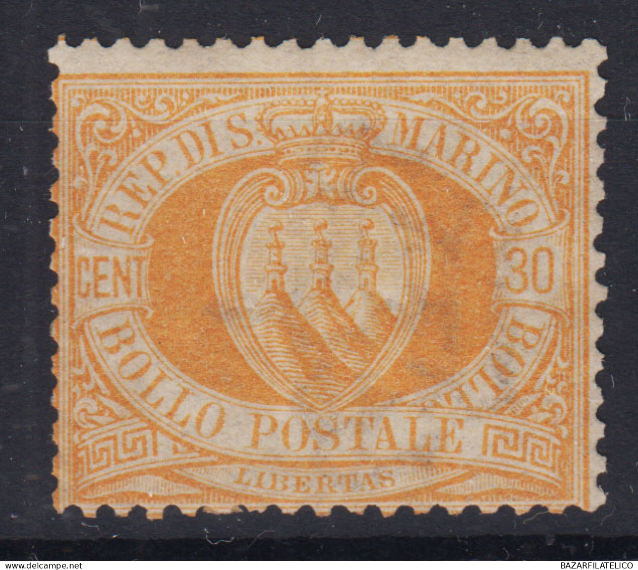 SAN MARINO 1892-94 30 CENTESIMI N.16 G.O MH* - Unused Stamps