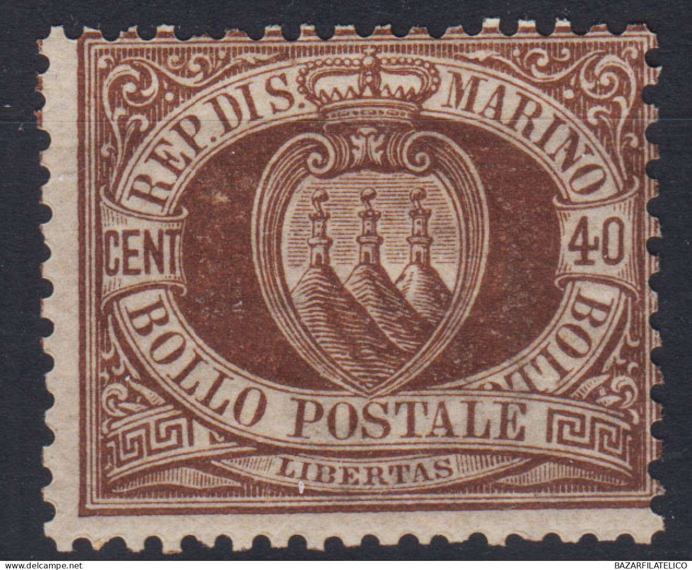 SAN MARINO 1892-94 40 CENTESIMI N.17 G.O MH* - Unused Stamps