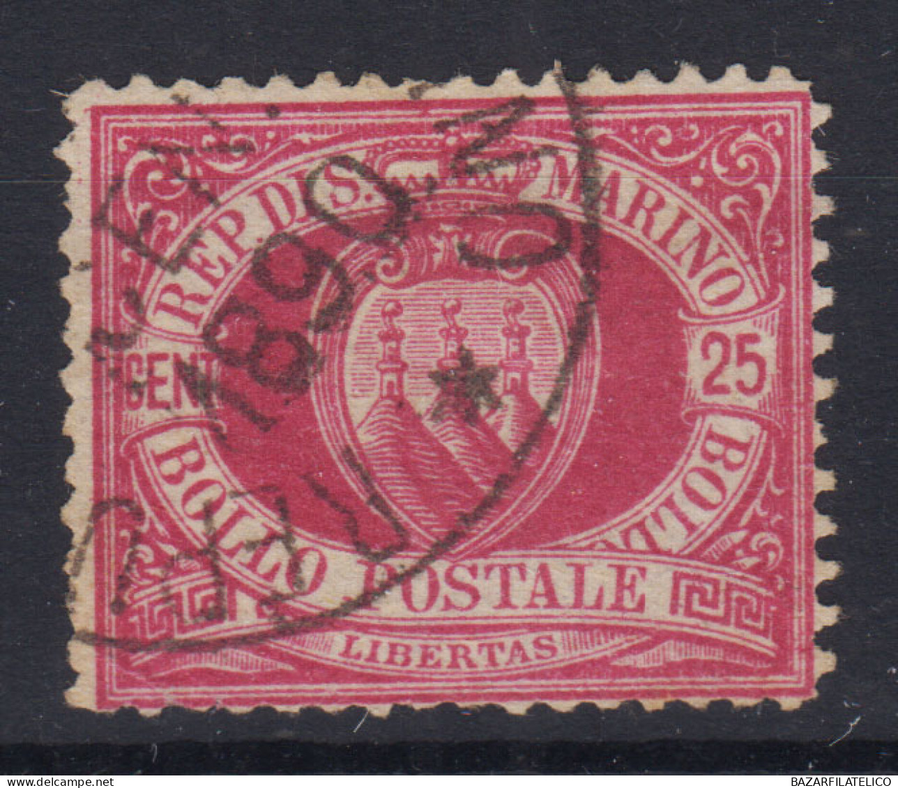 SAN MARINO 1877-90 25 CENTESIMI LACCA N.5 USATO BUONA CENTRATURA - Gebruikt