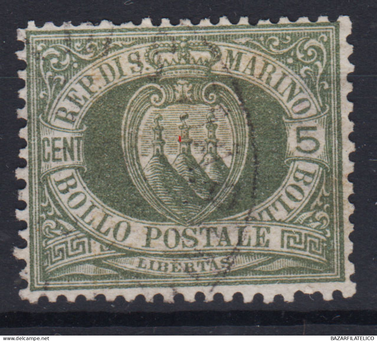 SAN MARINO 1892-94 5 CENTESIMI N.13 USATO BEN CENTRATO - Used Stamps