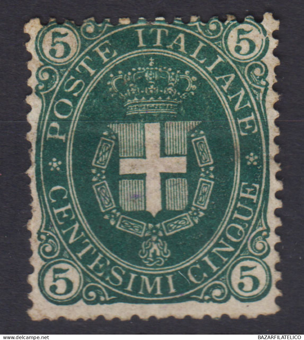 REGNO D'ITALIA 1889 STEMMA 5 CENTESIMI VERDE N.44 G.O MH* - Nuovi