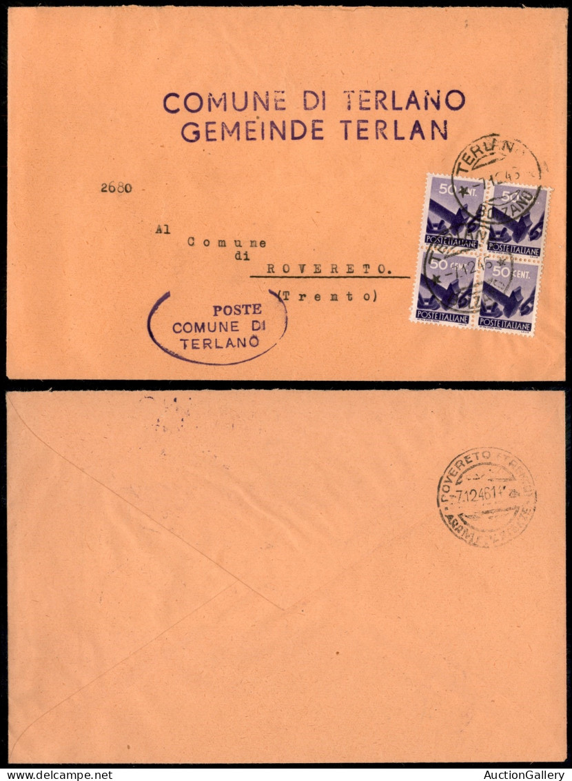 Repubblica - Quartina Del 50 Cent Democratica (547) Su Busta Da Terlano Del 7.12.46 - Otros & Sin Clasificación