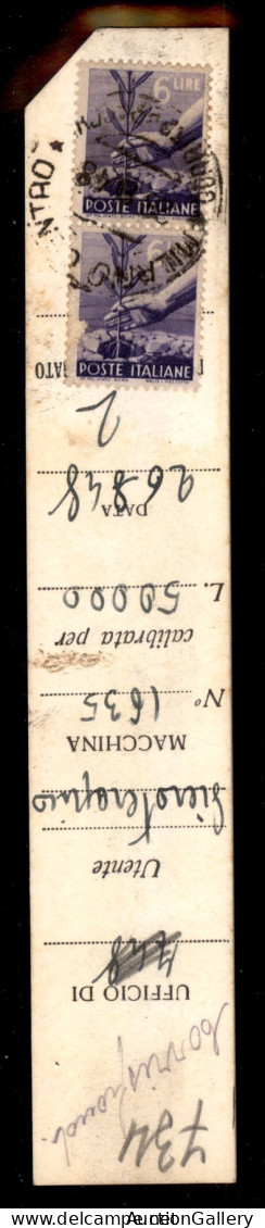 Repubblica - Macchinette Distributrici - Coppia Del 6 Lire Democratica (556) Su Cartoncino Da 8 Lire - Milano 26.8.46 - Andere & Zonder Classificatie