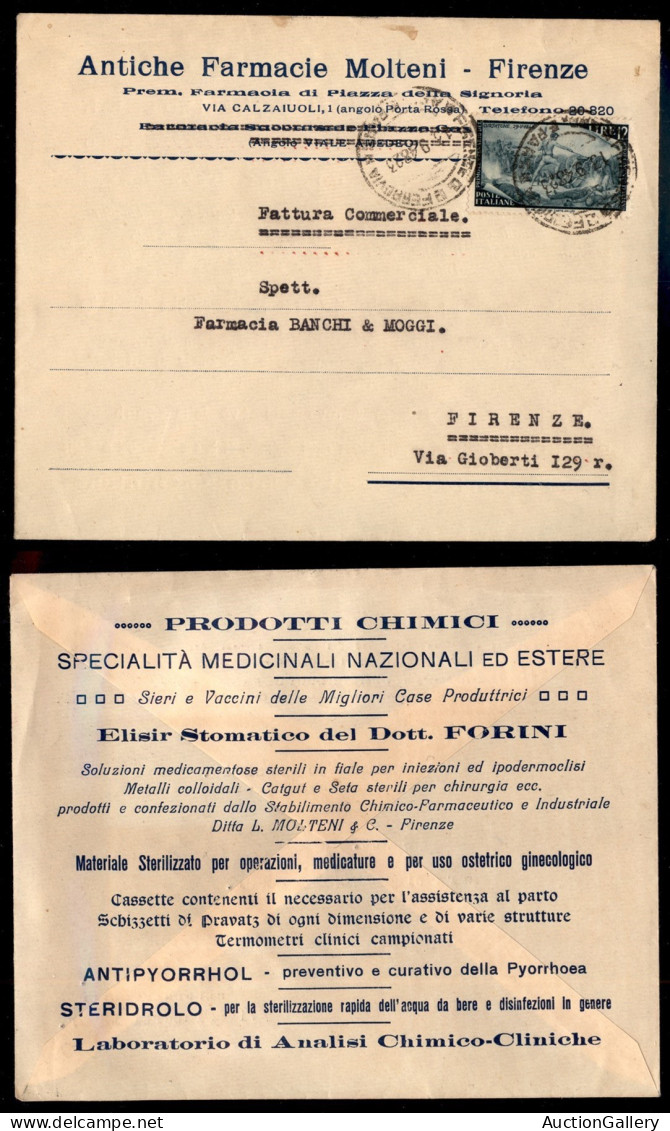 Repubblica - 12 Lire Risorgimento (586) Isolato Su Busta Pubblicitaria (medicinali) Per Città - Firenze 13.9.48 - Other & Unclassified