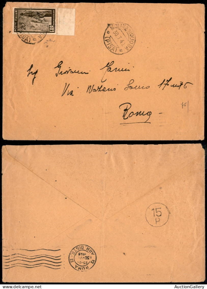 Repubblica - 20 Lire ERP (603) Isolato Su Busta Da Pisa A Roma Del 30.7.49 - Chiavarello (120) - Otros & Sin Clasificación
