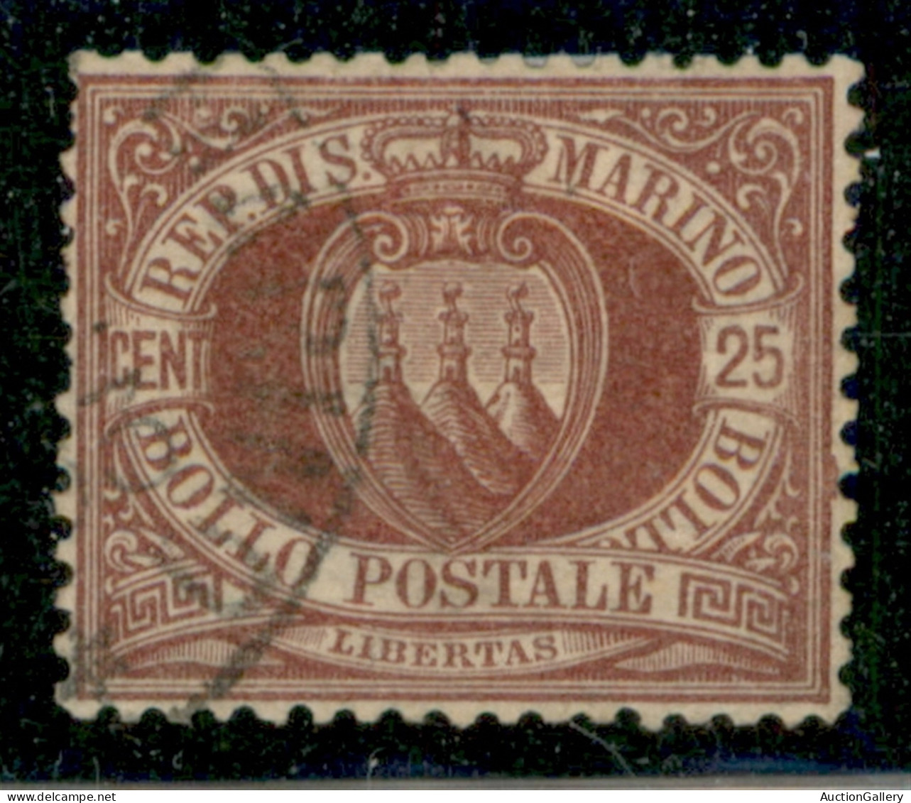 SAN MARINO - 1877 - 25 Cent Stemma (5) - Usato - Other & Unclassified