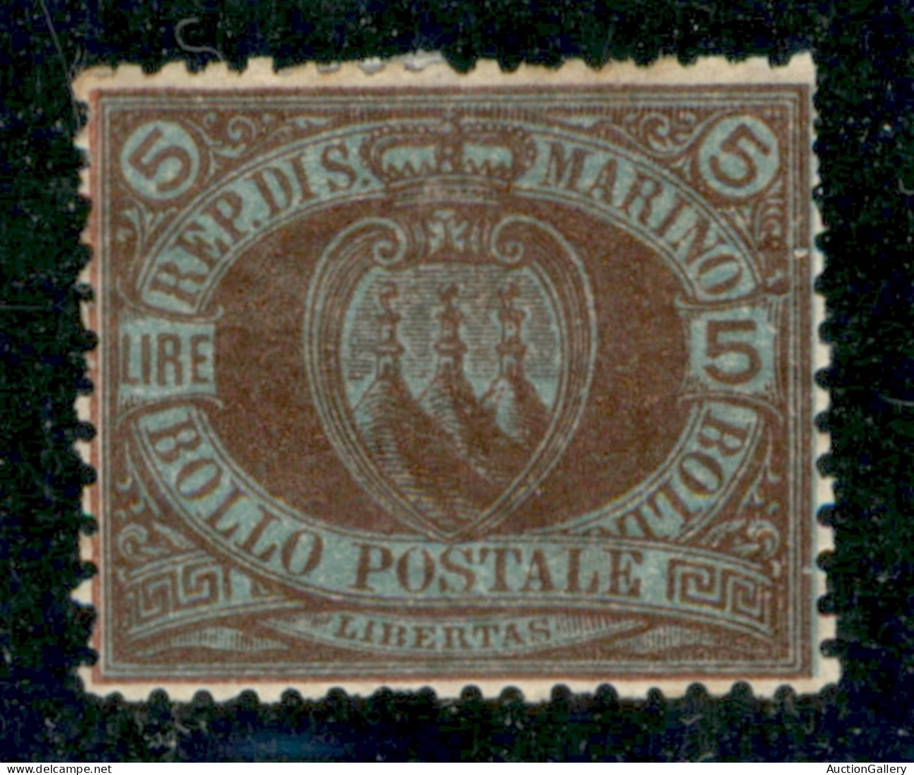 SAN MARINO - 1894 - 5 Lire Stemma (22) - Gomma Originale - Autres & Non Classés