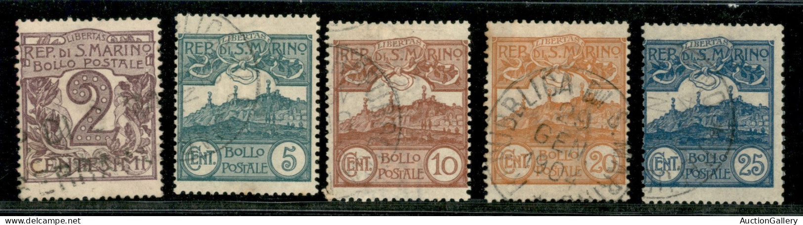 SAN MARINO - 1903 - Cifra O Veduta (34/38) - Insieme Di 5 Valori - Usati - Other & Unclassified