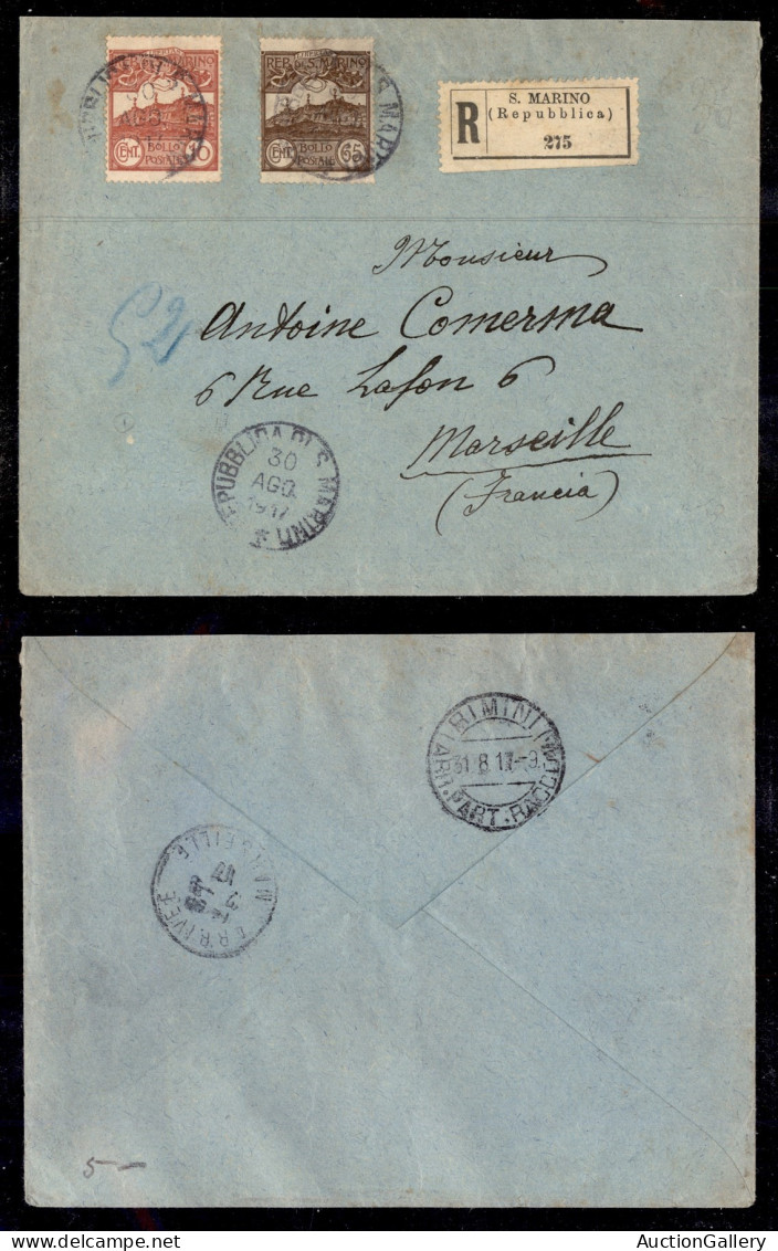 SAN MARINO - 10 Cent (36) + 65 Cent (42) - Raccomandata Per Marsiglia Del 30.8.17 (180) - Sonstige & Ohne Zuordnung