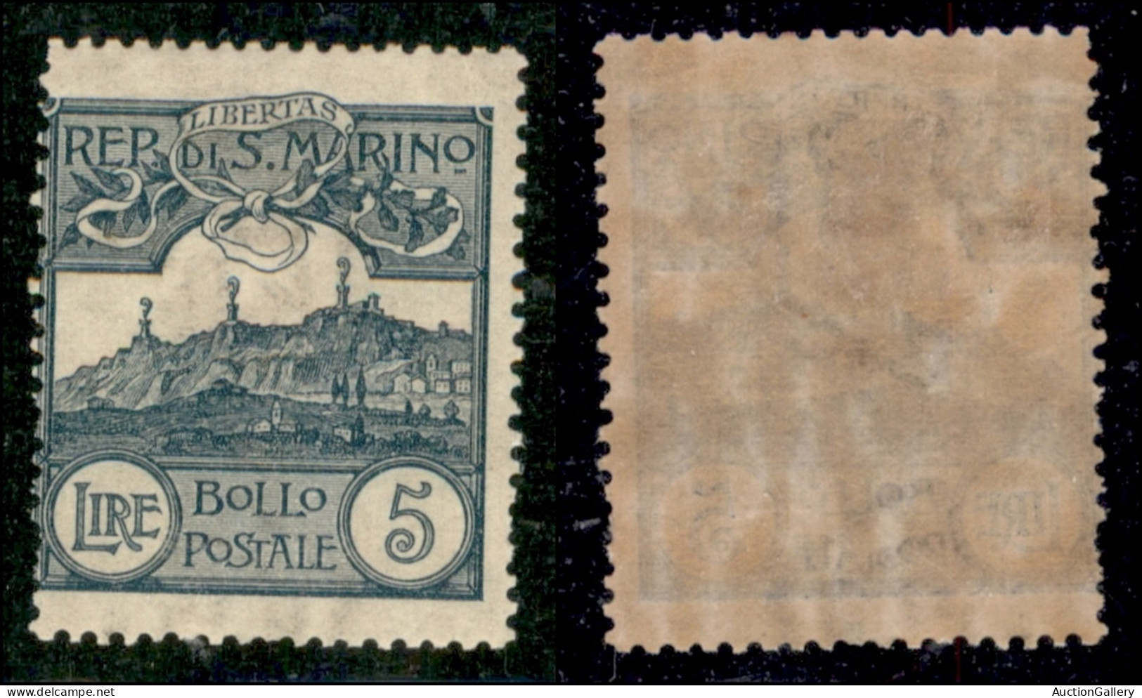 SAN MARINO - 1903 - 5 Lire Veduta (45) - Gomma Originale (400) - Sonstige & Ohne Zuordnung