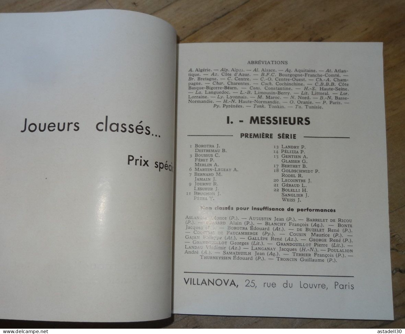 Livret Du Classement Officiel Des Joueurs De TENNIS De 1937 .......... Caisse-13 - Autres & Non Classés