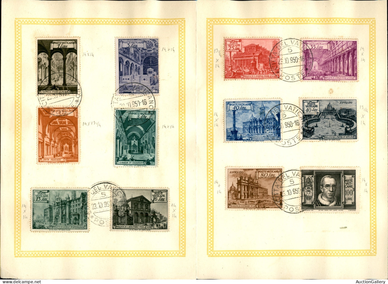 VATICANO - 1949 - Basiliche (122/131+11/12 Espressi) - Emissione Completa - Usati Su Folder Ufficiale - Other & Unclassified