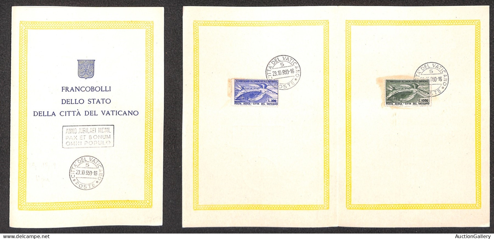 VATICANO - 1949 - Posta Aerea - UPU (18/19) - Serie Completa Usata Su Folder Dell'emissione - 20.10.50 - Otros & Sin Clasificación