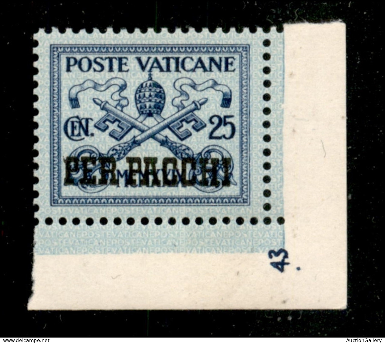 VATICANO - 1931 - 25 Cent Pacchi Postali (4) Angolo Di Foglio Con Numero Di Tavola - Gomma Integra - Other & Unclassified