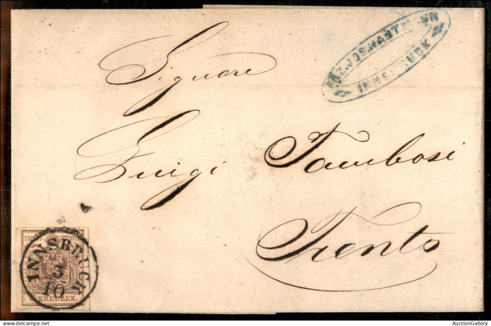 EUROPA - AUSTRIA - 6 Kreuzer (4y) Su Lettera Da Insbruck A Trento Del 3.10.1857 - Otros & Sin Clasificación