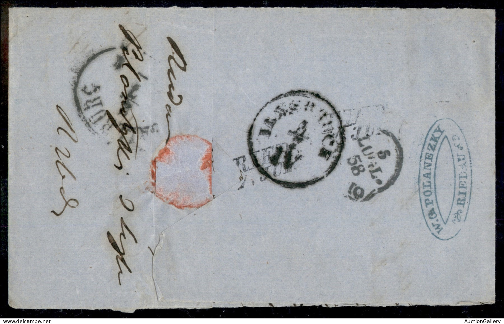 EUROPA - AUSTRIA - 9 Kreuzer (5y) Su Involucro (a Fascetta) Di Lettera Da Rideau A Reggio Del 1.7.1858 - Otros & Sin Clasificación