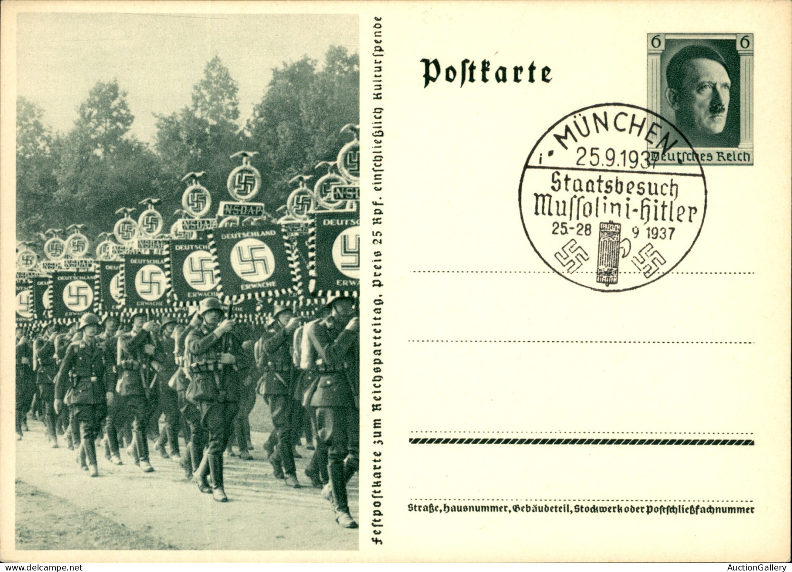 EUROPA - GERMANIA - Cartolina Postale Da 6 Pfennig - Munchen 25.9.37 Mussolini Hitler - Sonstige & Ohne Zuordnung