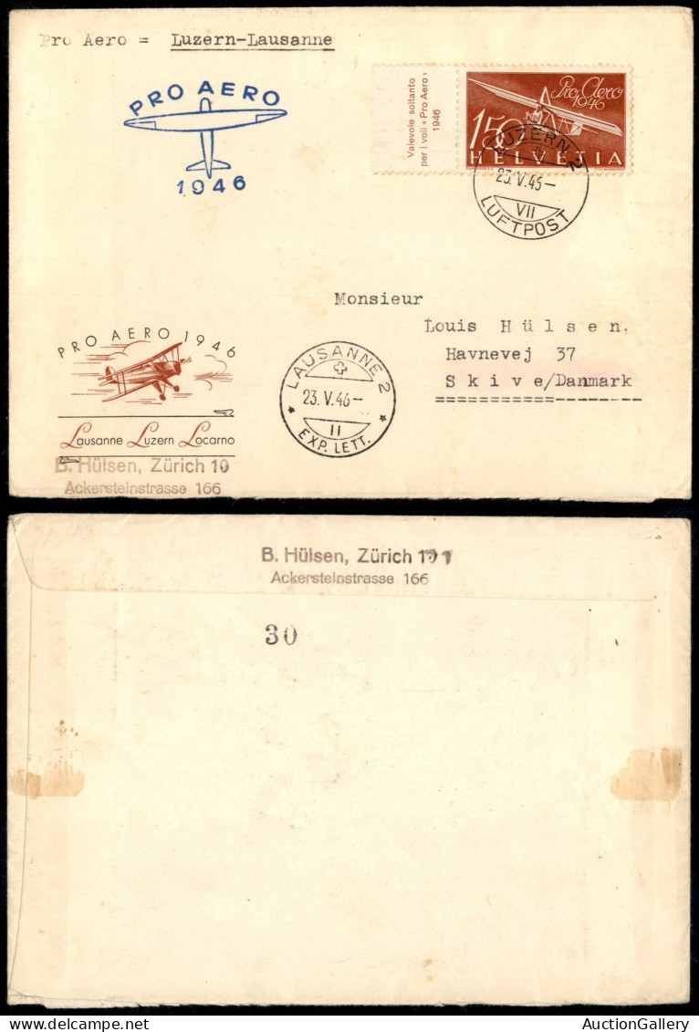 EUROPA - SVIZZERA - 1946 (23 Maggio) - Pro Aereo Lucerna Losanna - Aerogramma Per Skive - Other & Unclassified