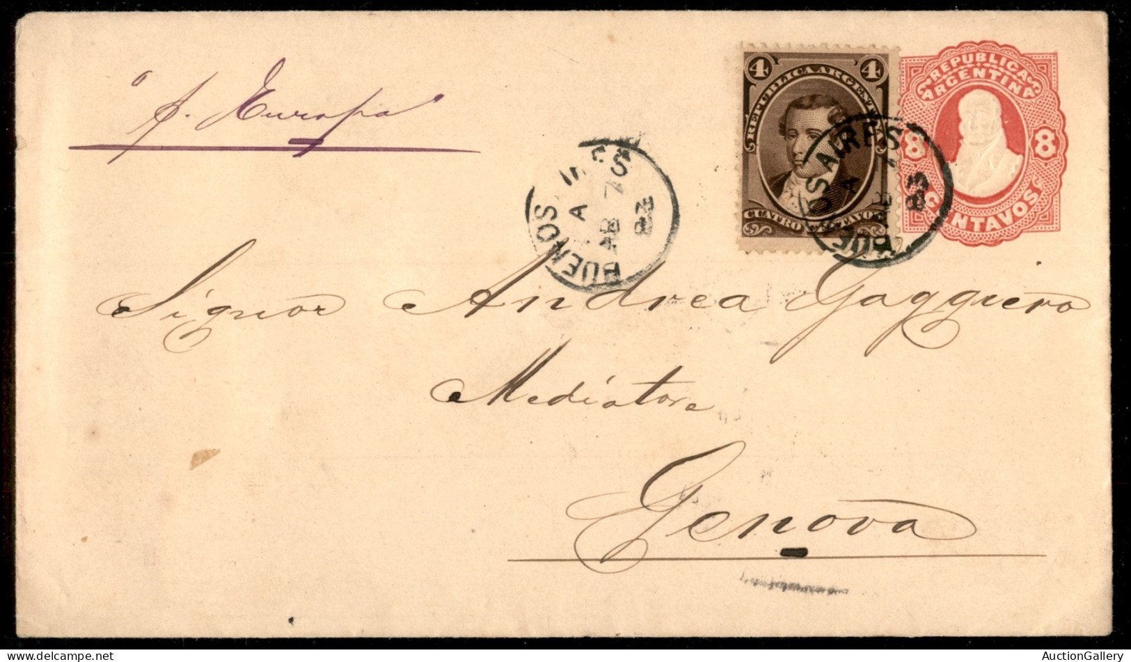 OLTREMARE - ARGENTINA - Busta Postale Da 8 Cent Con Complementare (19) Da Buenos Aires A Genova Del 7.4.83 - Other & Unclassified