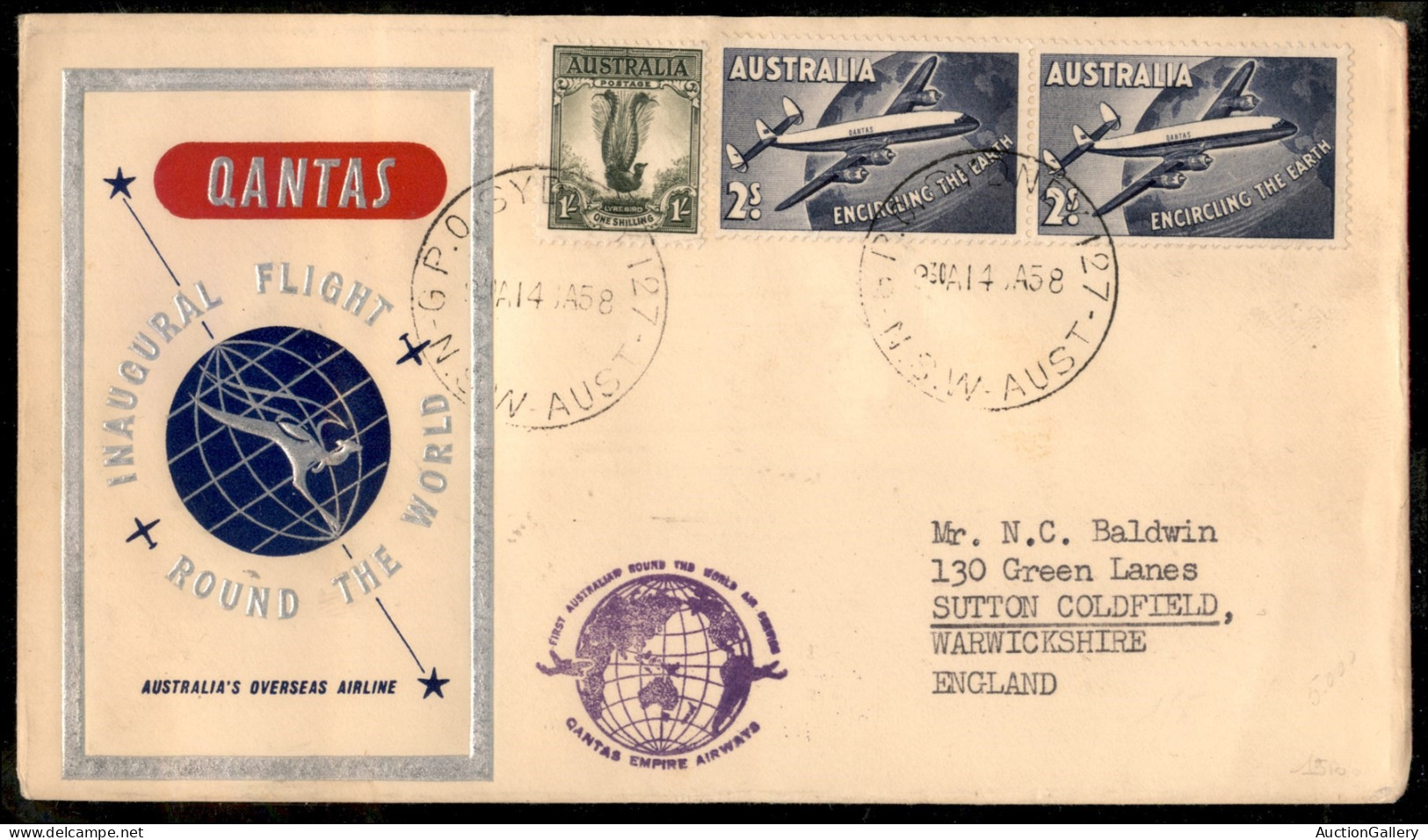 OLTREMARE - AUSTRALIA - 1958 (14 Gennaio) - Quantas/Volo Attorno Al Mondo - Aerogramma Da Sydney - Otros & Sin Clasificación