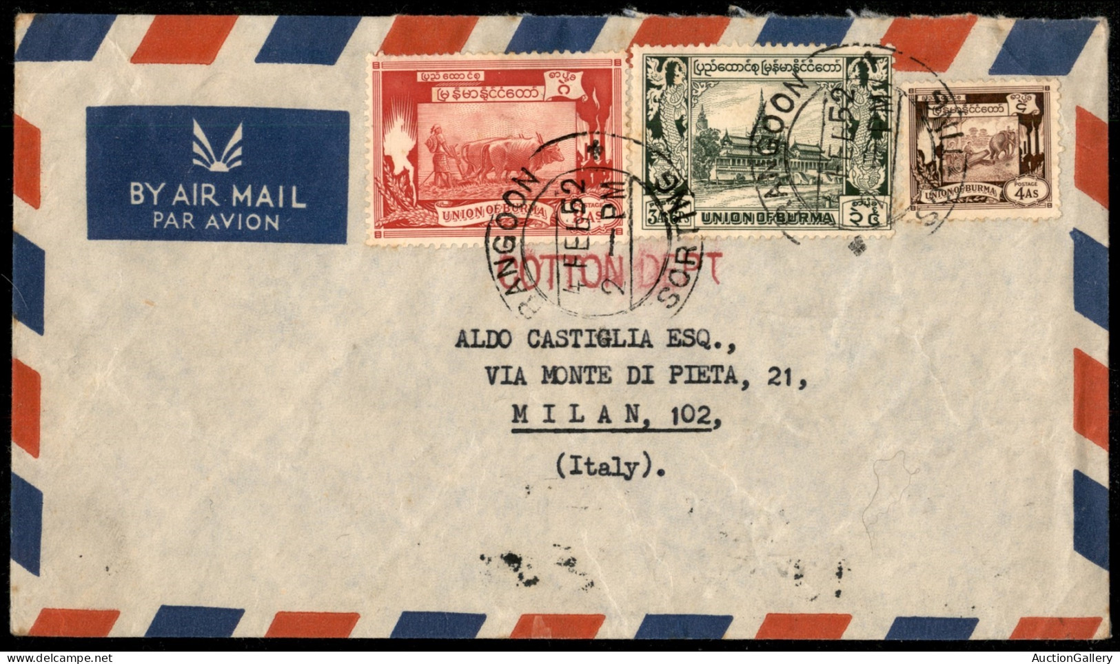 OLTREMARE - BURMA - Aerogramma Da Rangoon A Milano Del 4.2.52 - Other & Unclassified