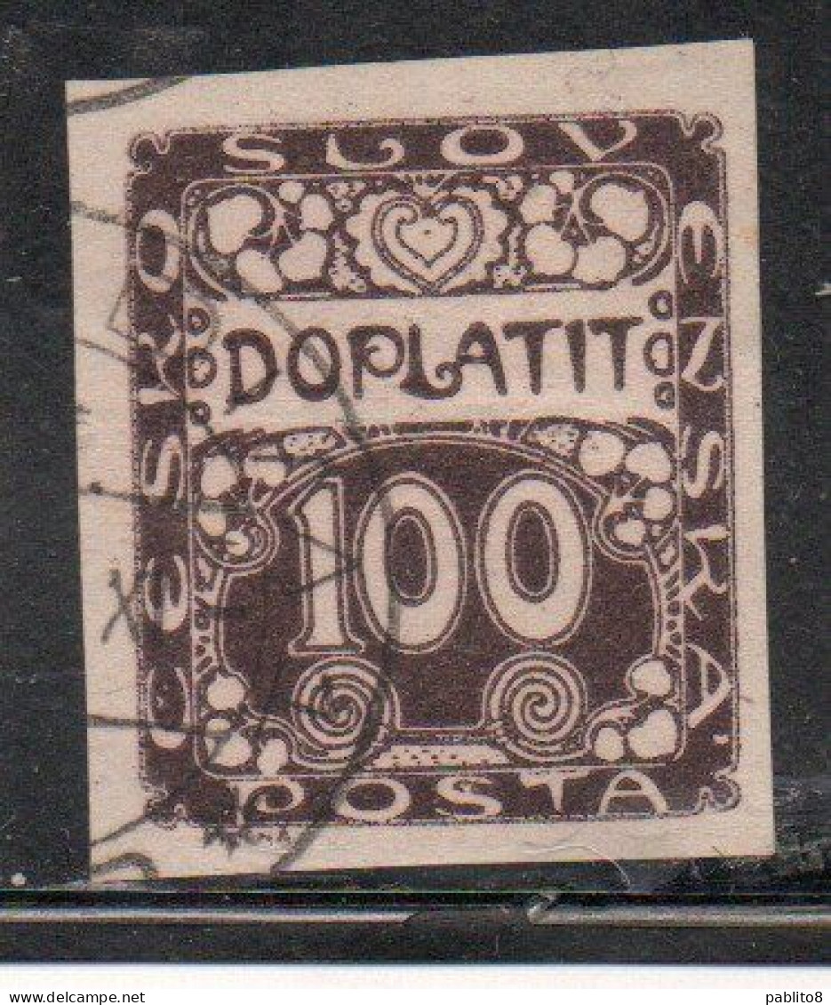 CZECH CECA CZECHOSLOVAKIA CESKA CECOSLOVACCHIA 1918 1920 POSTAGE DUE DOPLATIT 100h USED USATO OBLITERE' - Timbres-taxe