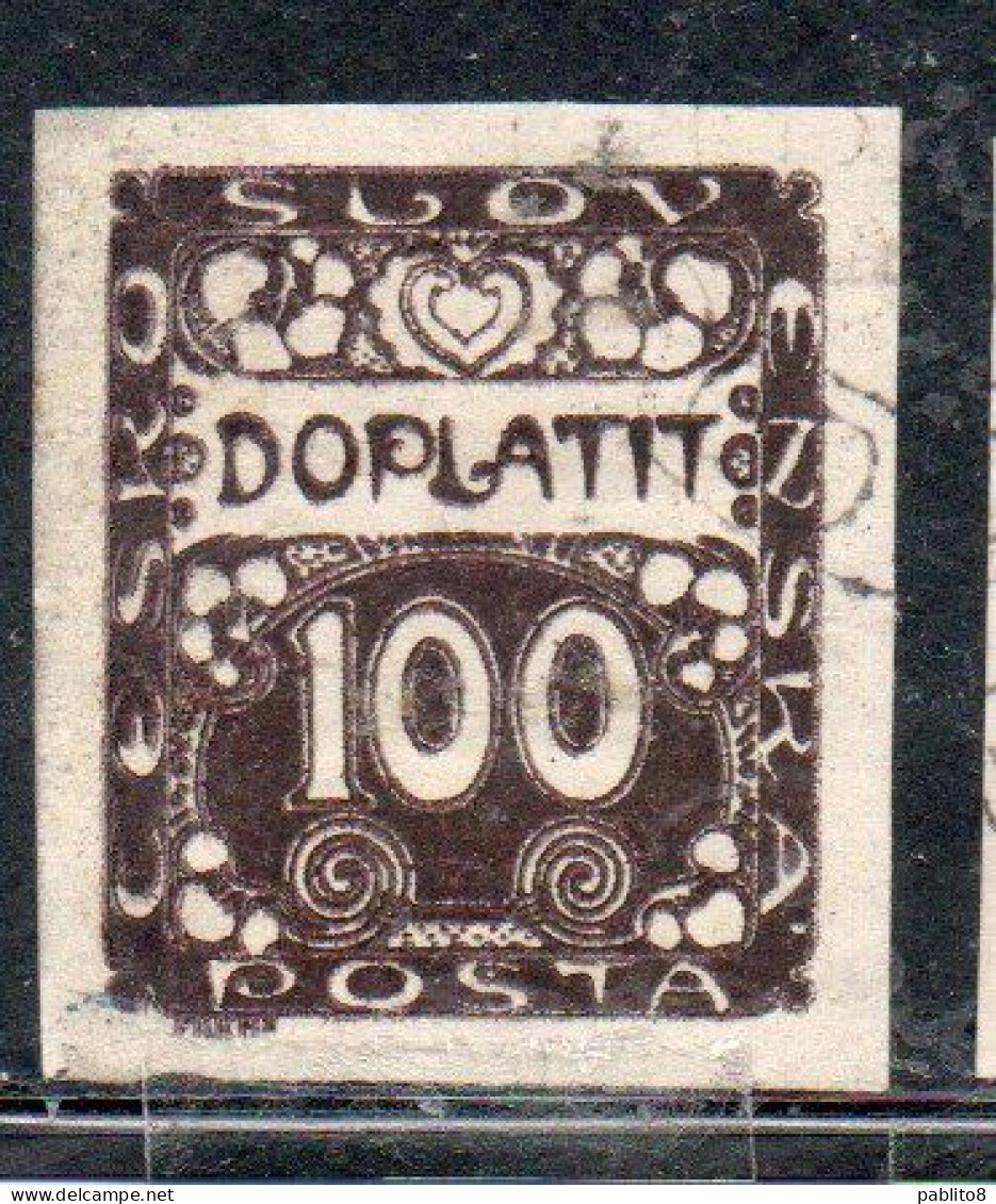 CZECH CECA CZECHOSLOVAKIA CESKA CECOSLOVACCHIA 1918 1920 POSTAGE DUE DOPLATIT 100h USED USATO OBLITERE' - Segnatasse