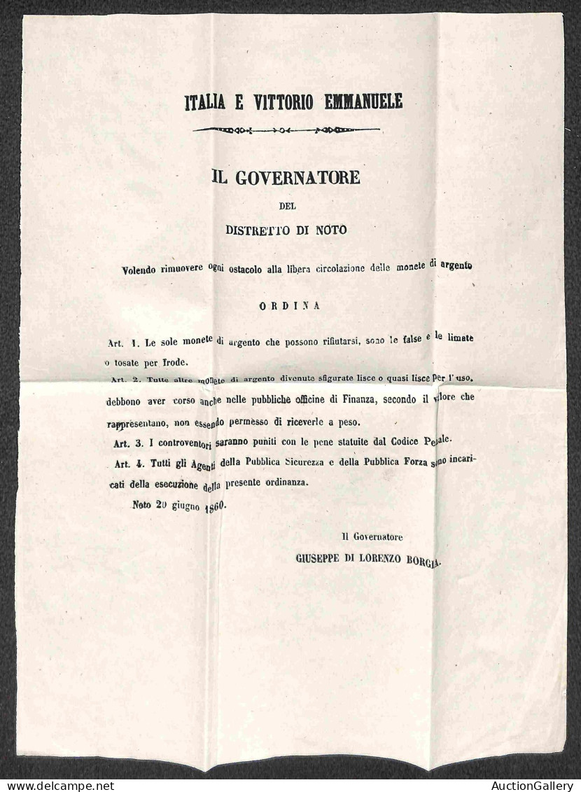 Documenti E Varie - Noto + Servizio Pubblico - Piego Del 21 Giugno 1860 Per Buscemi Contenete Locandina Sulla Libera Cir - Other & Unclassified