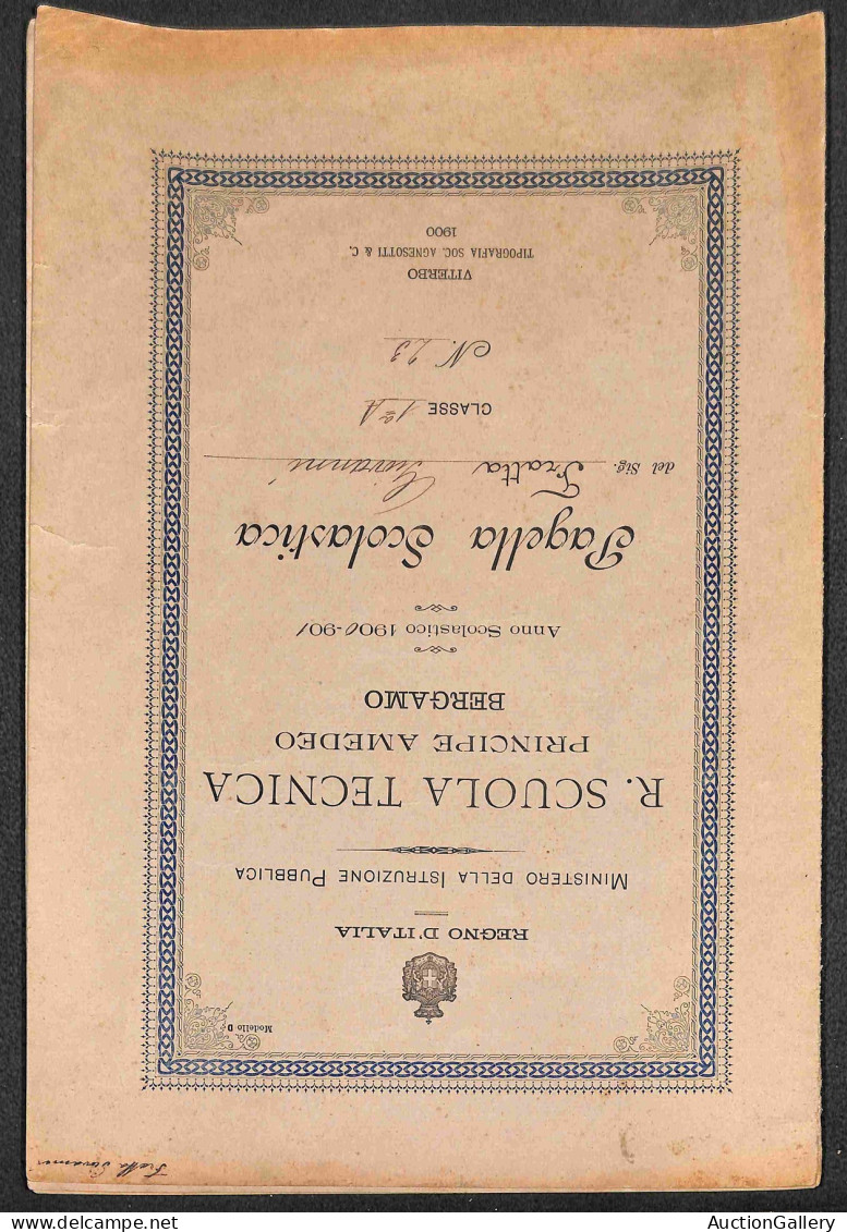 Documenti E Varie - Regia Scuola Tecnica Bergamo - 1900/1902 - 2 Pagelle Scolastiche (I E II Classe) - Andere & Zonder Classificatie