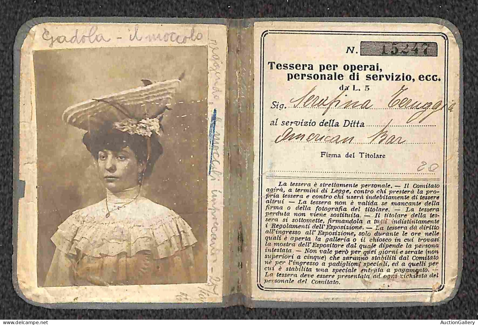 Documenti E Varie - 1906 - Esposizione Internazionale Di Milano - Tessera Per Operai, Personale Di Servizio, Ecc. - Autres & Non Classés