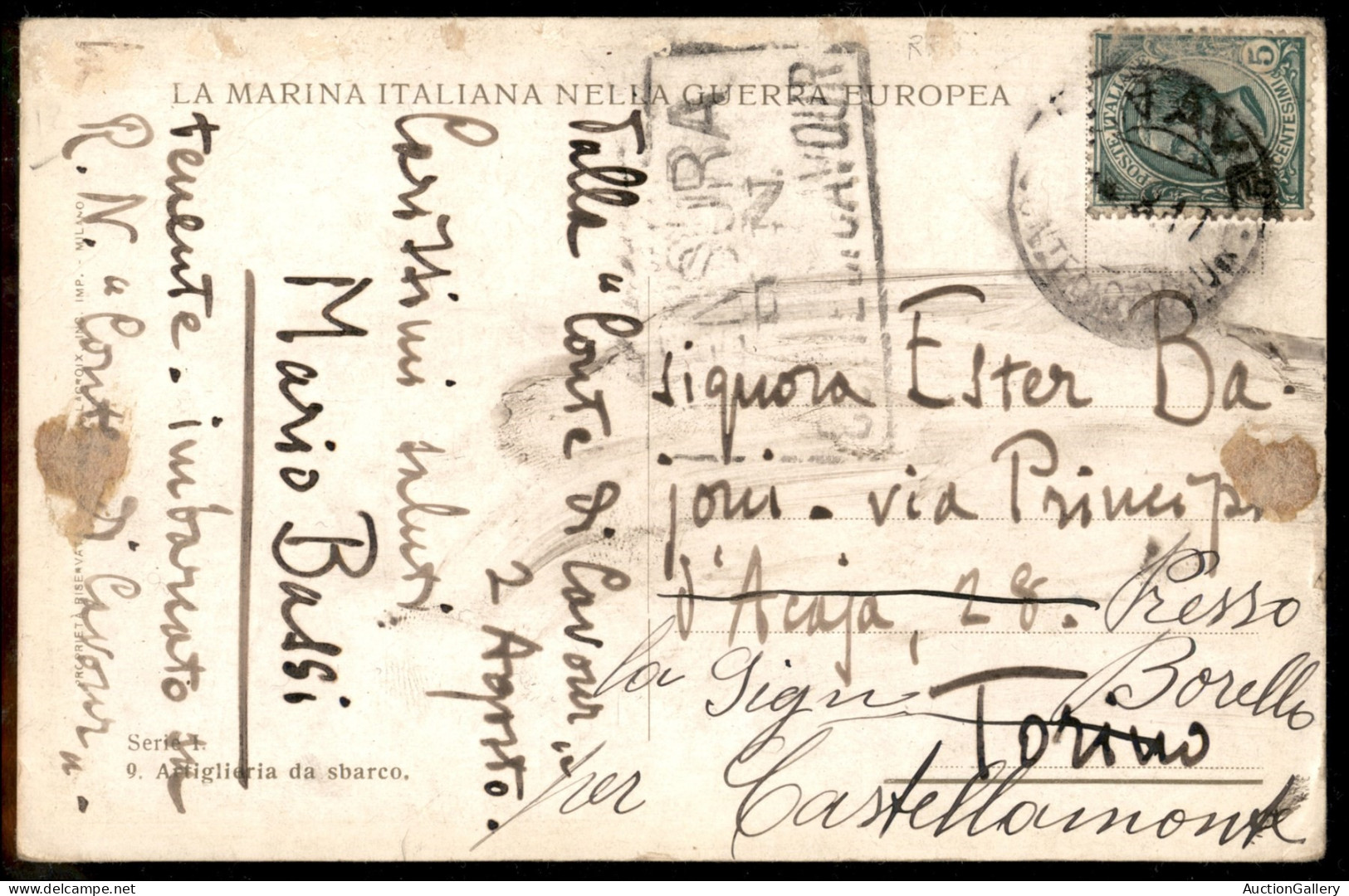 Documenti E Varie - R. Nave Conte Di Cavour - Cartolina "da Bordo" Per Torino Del 2.8.17 - Autres & Non Classés