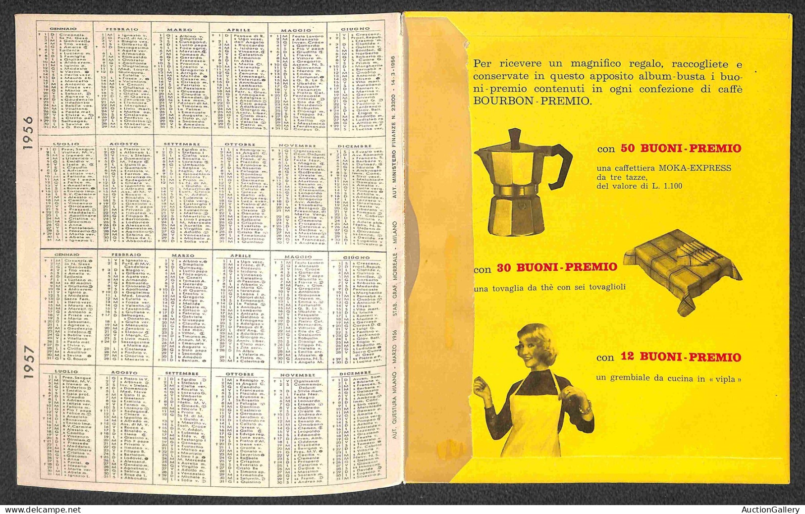 Documenti E Varie - 1957 - Caffe Bourbon - Album Busta Per La Raccolta Dei Buoni Premio - Tasca Pubblicitaria Con Calend - Otros & Sin Clasificación