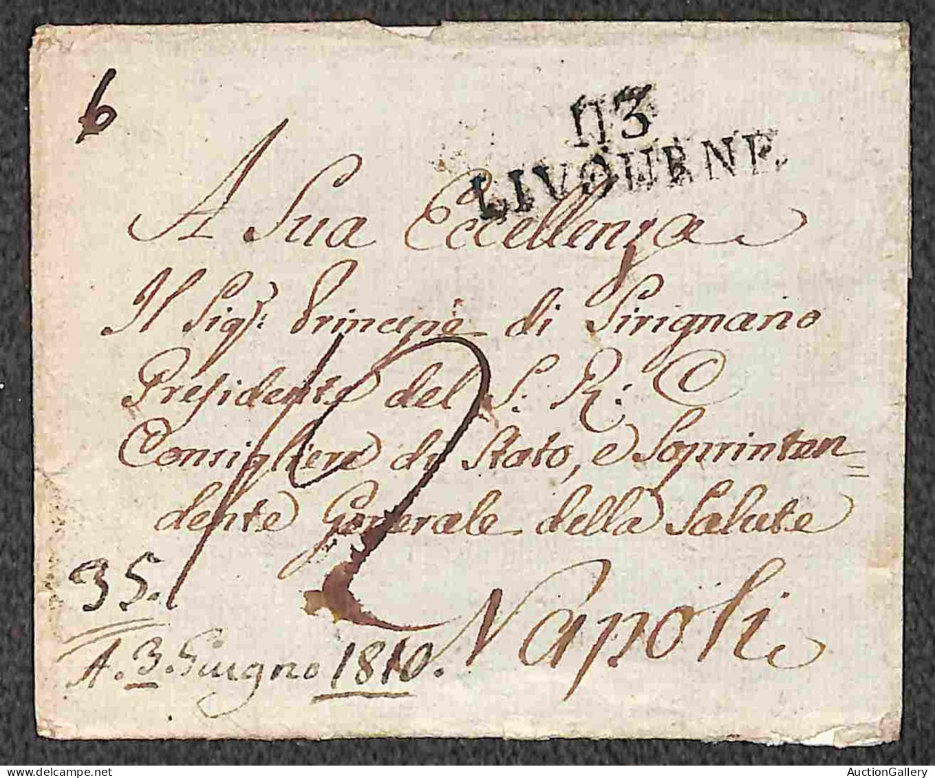 Prefilateliche - 113 Livourne - Lettera Per Napoli Del 3.6.1810 - Tassata - Altri & Non Classificati