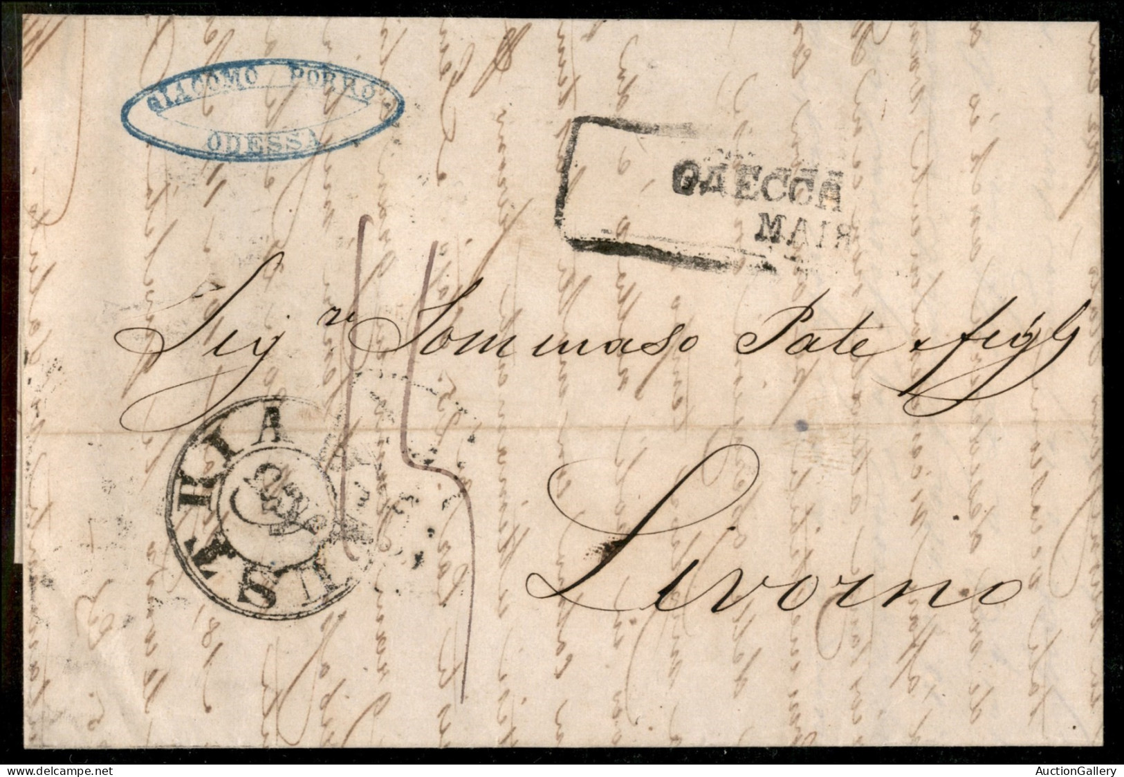 Prefilateliche - Odessa (18.5.1851) - Lettera Per Livorno Via Vienna/Mantova/Strada Ferrata - Tassata - Autres & Non Classés