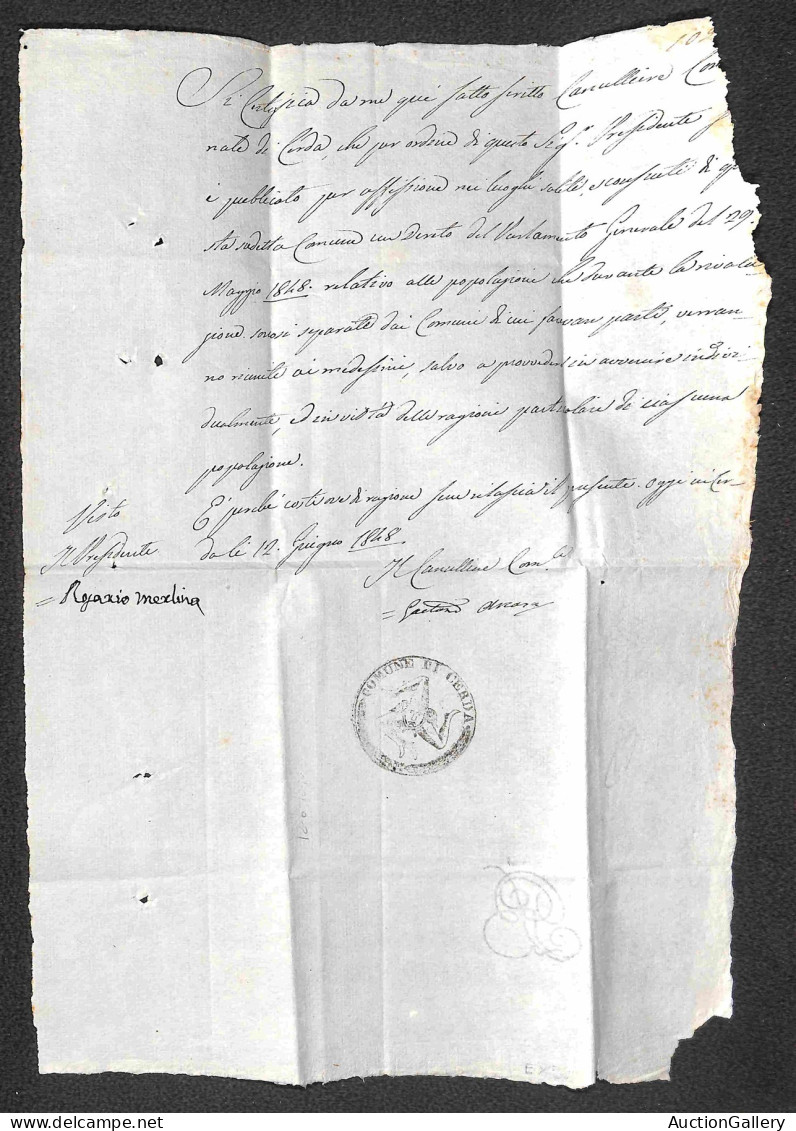 Prefilateliche - Trinacria - Comune Di Cerda - Certificato Del 12.6.48 - Other & Unclassified