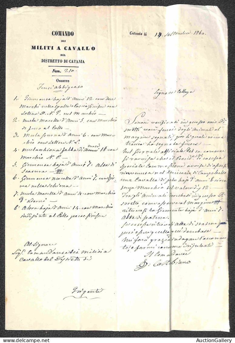 Prefilateliche - Catania + Servizio Pubblico - Lettera Per Girgenti Del 14.9.60 - Dal Comando Dei Militi A Cavallo Con R - Other & Unclassified