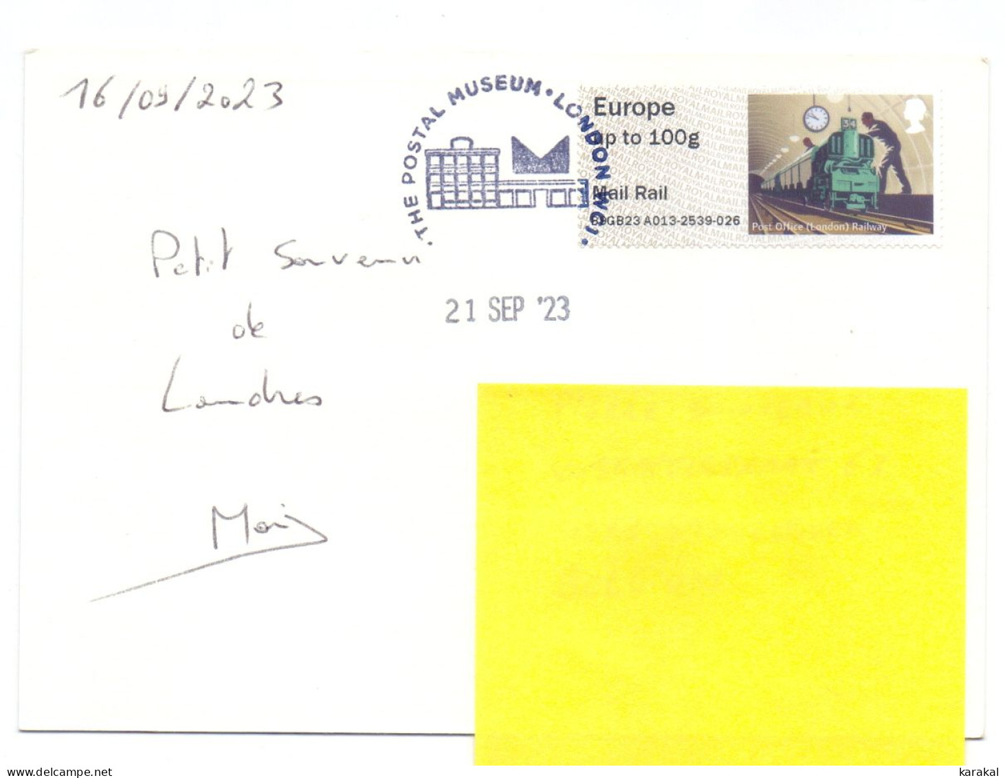 UK Post & Go ATM Mail Rail Train On Postcard From Postal Museum To Belgium - Post & Go (distributeurs)
