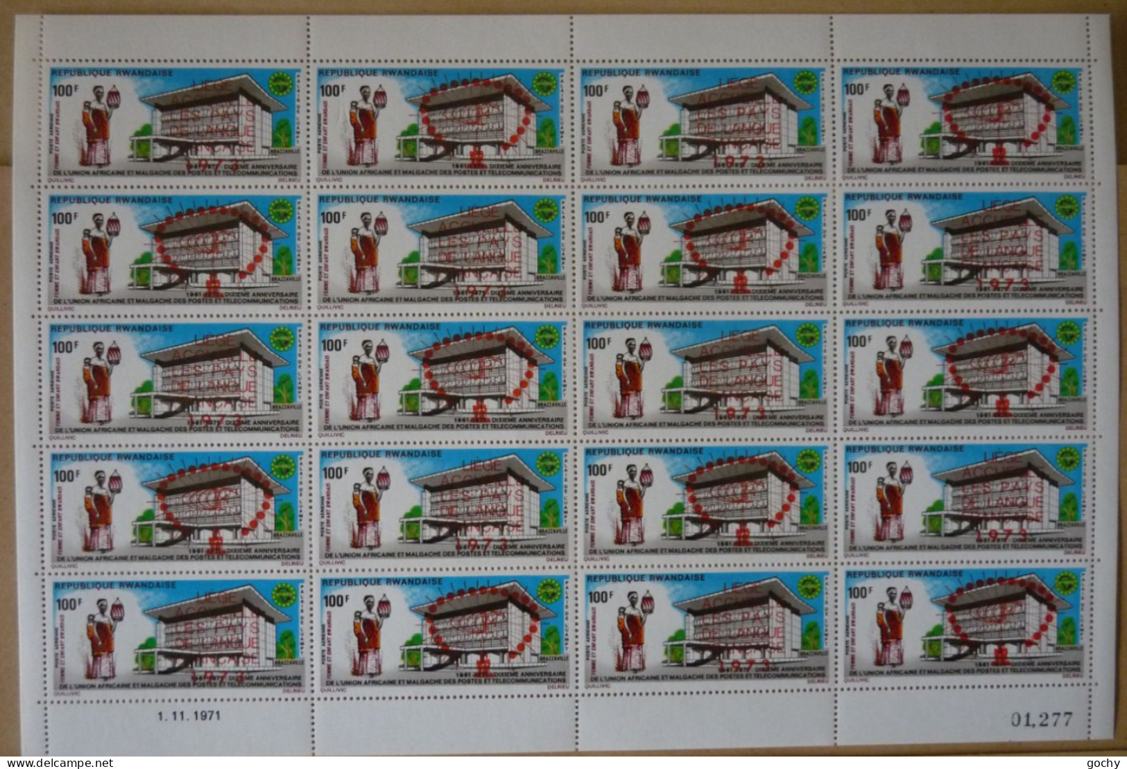 RWANDA 1973 : PA 9 / 10  ** ; CAT : 85,00€    Feuille De 10 - Unused Stamps
