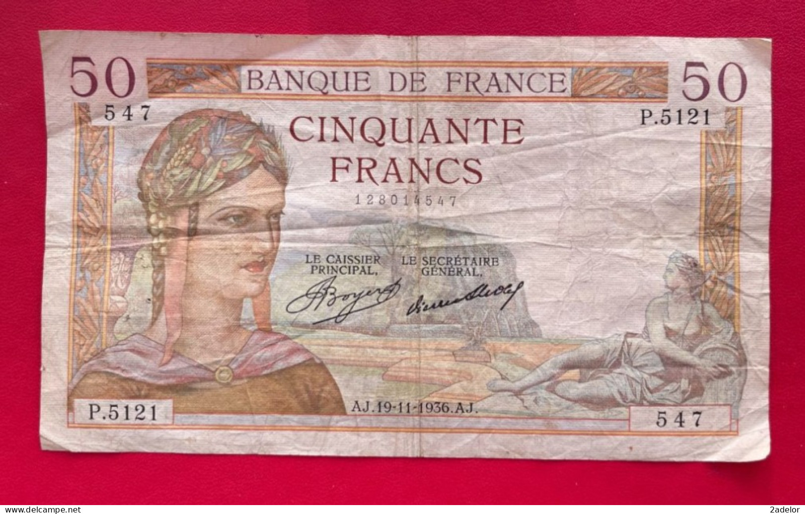 Beau Billet De 50 Francs Cérès AJ.19-11-1936.AJ. Etat TB - 50 F 1934-1940 ''Cérès''