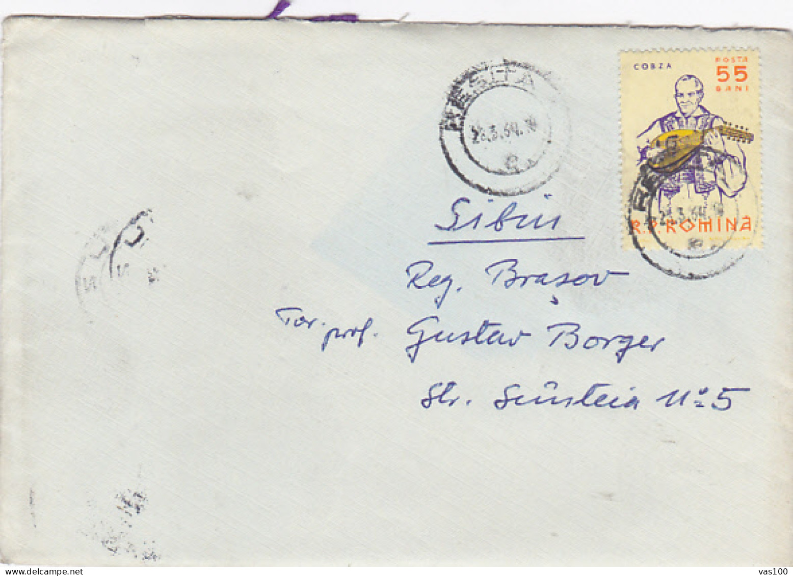 FOLKLORE MUSIC INSTRUMENT, COBZA, STAMP ON COVER, 1964, ROMANIA - Briefe U. Dokumente