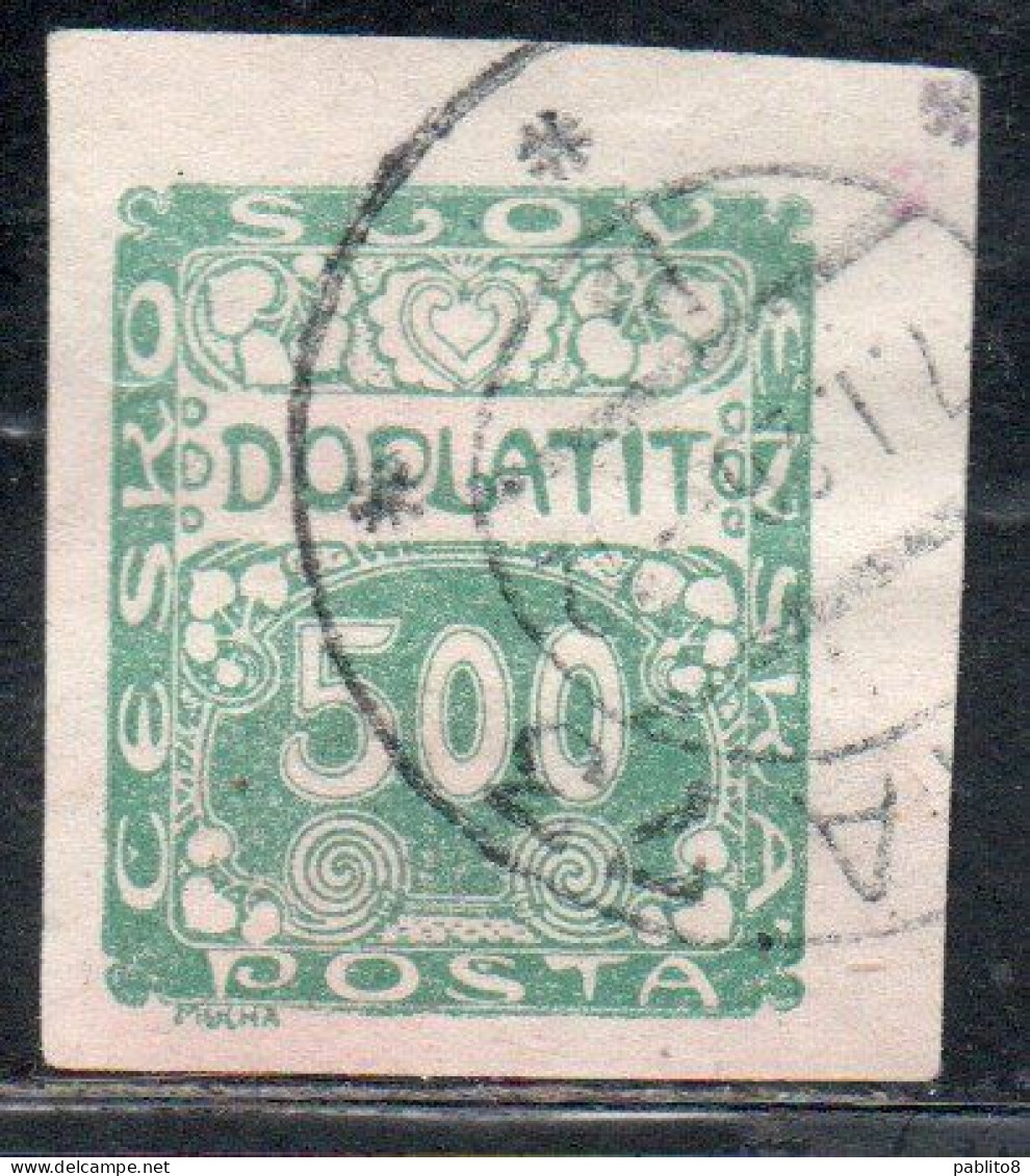 CZECH CECA CZECHOSLOVAKIA CESKA CECOSLOVACCHIA 1918 1920 POSTAGE DUE DOPLATIT 500h USED USATO OBLITERE' - Timbres-taxe